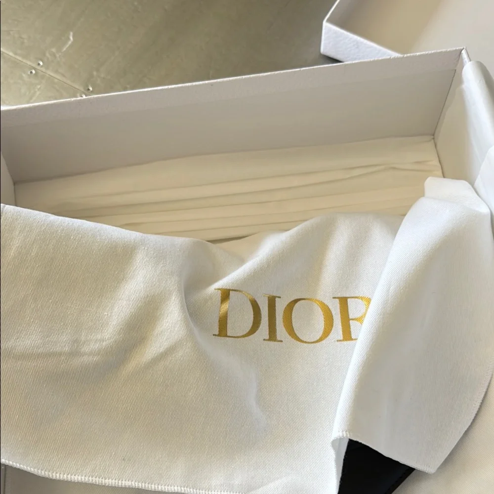 Christian Dior saddle Black Leather logo Belt with Gold Sz 85